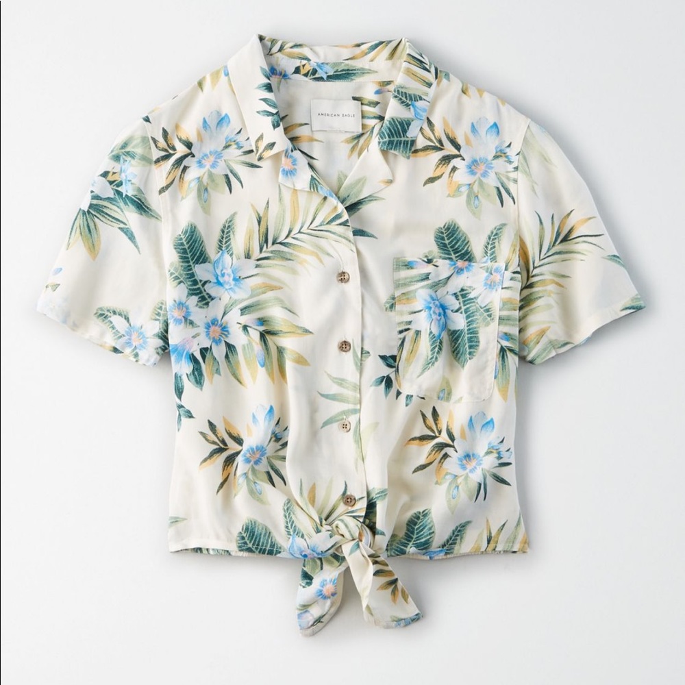 AE Tropical Tie Front Button Up
